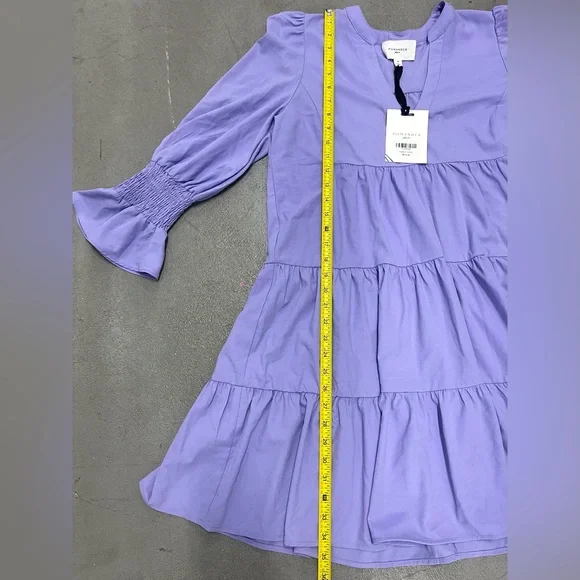 NWT Tuckernuck Pomander Place Lilac Kenzo Tiered Mini Dress V-neck 3/4 Sleeves - Picture 14 of 16